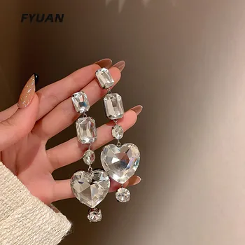 Новые Геометрические квадратные висячие серьги с кристаллами FYUAN, серьги с Сердечками для женщин, эффектные ювелирные изделия