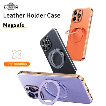 для Magsafe Чехол для телефона Кожаный Магнитный держатель для iPhone 14 12 11 13 Pro Max 14 Plus Кольцевое покрытие Защита объектива Задняя крышка