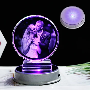 Индивидуальная Хрустальная Фоторамка, Красочная светодиодная основа, Изображение с лазерной гравировкой, Сувенир, Подарок, Персонализированная Стеклянная Свадебная Фоторамка