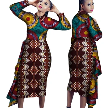 Африканские платья Bazin Riche для Женщин, Вечерние Длинные Платья в стиле Дашики, Женская Африканская Одежда, Драпированное Платье с круглым воротником, WY4102