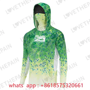 Летние рубашки для рыбалки с пелагическими характеристиками, Мужская маска с защитой от ультрафиолета, Рубашки с капюшоном для рыбалки Upf 50 +, походная одежда