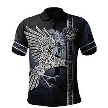 Летняя мужская футболка с короткими рукавами, футболка-поло с логотипом викинга, татуировкой дракона, 3D принтом, Harajuku, уличная повседневная спортивная рубашка-поло, топ