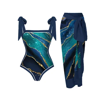 2023 Новый модный цельный купальник, женский купальник с бантом, юбка, Роскошный шифоновый бразильский Монокини, пляжное платье, летняя накидка
