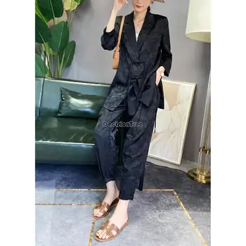 2023 жаккардовый черный костюм с дисковыми пуговицами в китайском стиле, куртка, длинные брюки, комплект из двух предметов, женский весенне-летний повседневный модный костюм s333