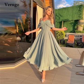 Verngo, винтажные шифоновые платья для выпускного вечера Длиной миди трапециевидной формы на бретельках, женское вечернее платье со шнуровкой сзади