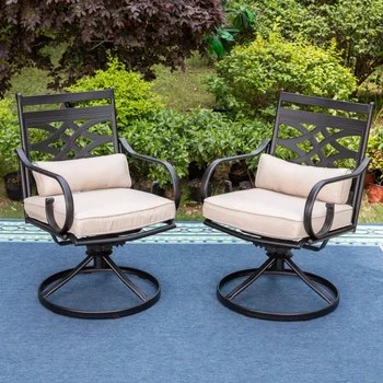 Обеденный Вращающийся стул MF Studio на открытом воздухе с подушкой, набор из двух стульев для патио, бежевый