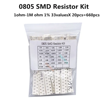 0805 SMD Комплект резисторов Ассорти 1 Ом-1 М Ом 1% 33 значения x 20шт = 660 шт Набор образцов