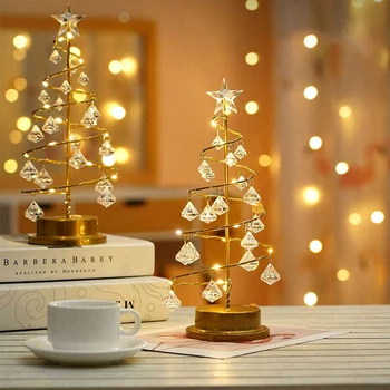 Рождественская Атмосферная лампа Дерево LED Crystal Прикроватные Светильники На Батарейках Для Спальни Свадебные Праздничные Украшения светильник