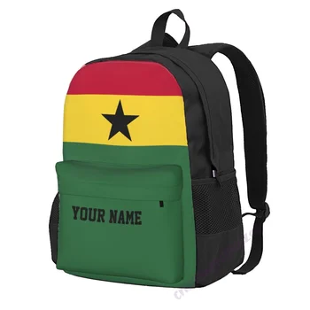 Пользовательское название: Рюкзак из полиэстера с флагом Ганы Для мужчин И женщин, дорожная сумка, Повседневная студенческая Походная сумка, Кемпинг