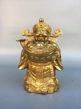 Коллекция Тибетского храма 8 дюймов, Старая бронза, позолота, Киноварь, Монеты Юаньбао, Рог изобилия, Бог богатства, Зал поклонения накоплению богатства