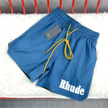 Новые синие шорты Rhude Для мужчин И женщин, высококачественные бриджи с вышивкой логотипа RHUDE, Сетчатые бриджи