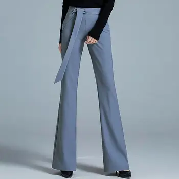 Офисные женские элегантные универсальные прямые брюки на весну-осень со шнуровкой и бантом, с высокой талией, свободные модные женские повседневные брюки оверсайз