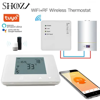 Беспроводной комнатный термостат TUYA WiFi и RF для воды, газовый котел, электрическое отопление пола, дистанционный регулятор температуры, Умный дом