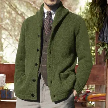 Модная вязаная куртка, мягкий мужской шерстяной свитер, кардиган с карманом, повседневный теплый свитер для поездок на работу
