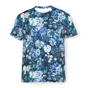 Футболки из полиэстера с синим рисунком и цветочным принтом, мужская тонкая футболка, одежда для хипстеров