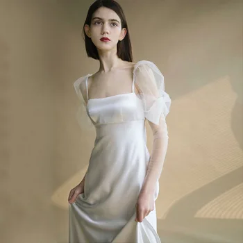 Винтажные французские свадебные платья из белого атласа Элегантные Свадебные Бальные платья с длинным хвостом Robe De Soiree