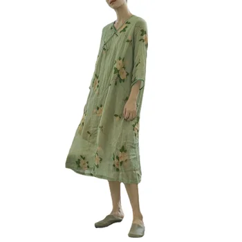 Женское летнее платье, халат из хлопка и льна, Чайная одежда, Улучшенный Художественный национальный стиль Чонсам, этнический стиль Дзен