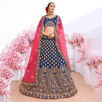 Роскошное Индийское Платье Lehenga Choli India для Женщин, Свадебное, С Вышивкой Шелковой Нитью, Пакистанская Одежда, Vestido Indiano, Королевский Синий