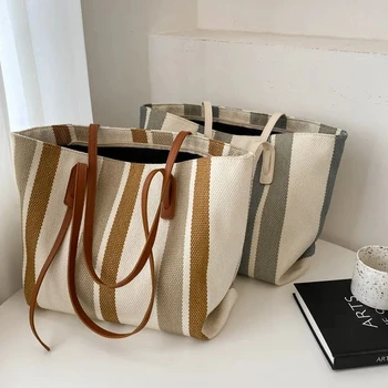 2023 Модная женская холщовая сумка через плечо Большой емкости, роскошная Дизайнерская Высококачественная повседневная сумка-тоут, пляжная сумка для покупок