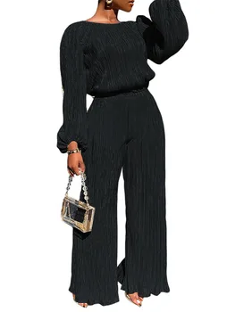 Viqwqii, женская повседневная одежда из 2 предметов, укороченные топы с длинными рукавами, широкие комплекты брюк, уличная одежда