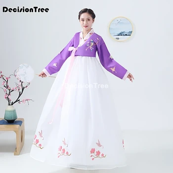 2022 корейское народное платье для женщин, одежда ханбок, платье для выступлений, азиатские традиционные корейские костюмы, женская цветочная вышивка