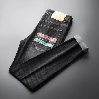 модные высококачественные мужские джинсы с принтом, брендовые европейские свободные прямые весенне-летние новые высококачественные эластичные повседневные брюки