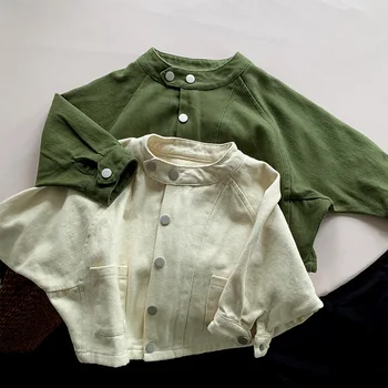 Демисезонный Новинка, модная однотонная детская куртка для мальчиков, Универсальные Свободные топы, пальто с рукавами 
