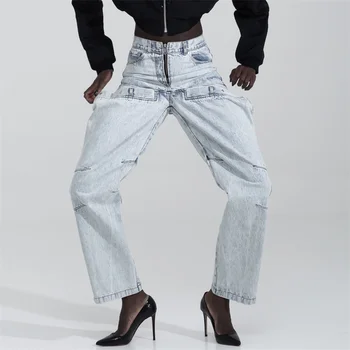 Женские джинсы 2023, Новая осенняя корейская мода, Женские брюки с низкой талией, Винтажные выстиранные хлопковые джинсовые брюки с прямыми штанинами