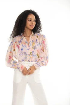 2023, Весенняя новая женская рубашка, шелковая блузка с принтом орхидеи и пуговиц, бабочки