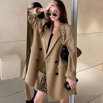 Женский блейзер большого размера, Весенне-осенняя модная корейская версия, Свободный верх, Офисная рабочая одежда, Изящная осенняя куртка для женщин