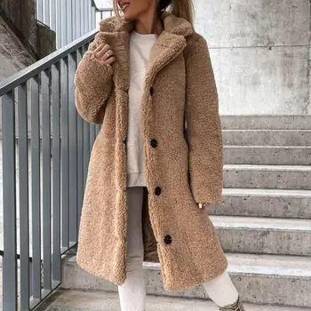 Женский тренч, плюшевая ветровка, утепленное женское пальто, осенне-зимняя однобортная плюшевая куртка, длинная стильная уличная одежда