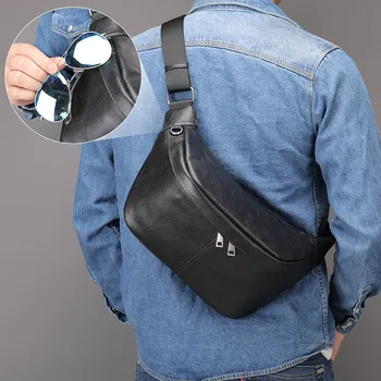 Черная мужская нагрудная сумка Luufan, мягкая сумка-мессенджер из натуральной кожи, мужские сумки-слинги, дорожная поясная сумка, летняя сумка через плечо
