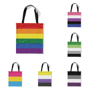 Сумка-тоут для Покупок с Флагом ЛГБТ, Модная Экологичная Увеличенная Холщовая Сумка На Молнии, Блокнот для книг в Колледже, Креативный Подарок, сумка через плечо