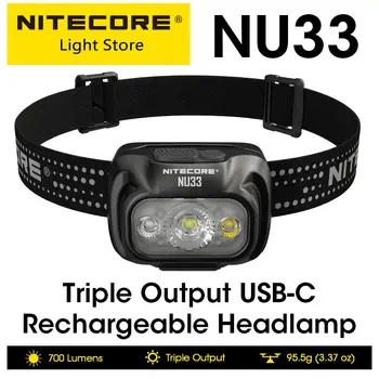 Перезаряжаемый налобный фонарь NITECORE NU33 USB-C LED Тройной мощностью 700 Люмен, встроенный аккумулятор емкостью 2000 мАч для кемпинга, работы, легкой рыбалки