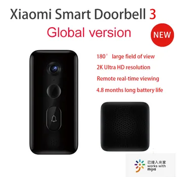 Xiaomi Smart Doorbell 3 Глобальная версия Камера с полем зрения 180 ° Разрешение 2K HD AI Распознавание гуманоидов Дистанционный просмотр в режиме реального времени