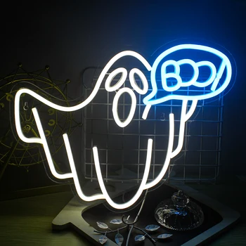 Неоновая вывеска на Хэллоуин, Бело-Синие светодиодные неоновые световые вывески для пивного бара, декор стен, забавная лампа с питанием от USB, световые вывески