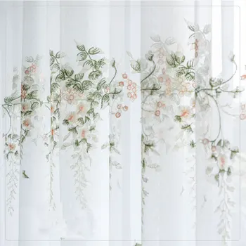 Тюлевые занавески с цветочной вышивкой для спальни, корейская прозрачная вуаль для гостиной, кухонные шторы Cortinas, декор