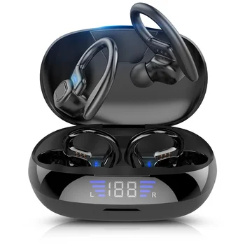 TWS Bluetooth Наушники С Микрофонами Спортивный Ушной Крючок Со Светодиодным Дисплеем Беспроводные Наушники Hi-Fi Стерео Наушники Водонепроницаемые Гарнитуры