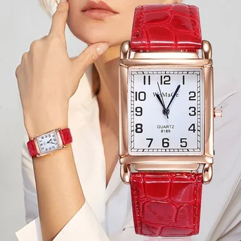 2023 Новые часы для женщин, квадратные наручные часы из розового золота, Модные кожаные брендовые часы, Женские кварцевые часы Montre Femme