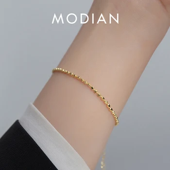 Модифицированные Простые браслеты-цепочки с квадратными звеньями Из настоящего стерлингового серебра 925 пробы, модный наращиваемый браслет для женщин, Ювелирные изделия золотого цвета, подарки