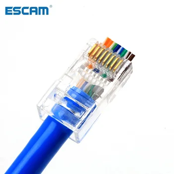 ESCAM 20/50/100 шт Разъем RJ45 6U Позолоченный Сквозной Ethernet-Кабель Модульный Штекер Сетевой RJ-45 С Кристаллическими Головками Cat5 Cat5e