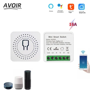 Автоматический выключатель модуля мини-переключателя Avoir WiFi Tuya Smart Home Smart Life Control Работает с Alexa Google Home Wireless Switch 16A