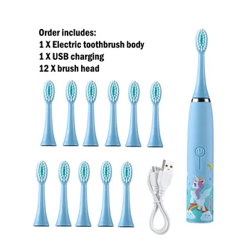 сменные насадки для щеток 12 шт., детская электрическая зубная щетка с мультяшной зубной щеткой для детей, ультразвуковая электрическая зубная щетка
