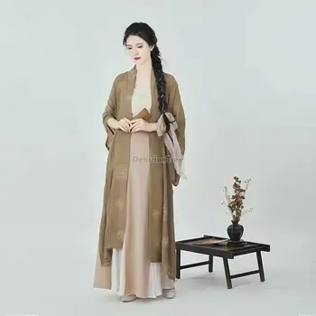 2023 летний новый китайский ретро древний женский hanfu династии Сун, повседневный улучшенный свободный повседневный комплект из трех предметов, элегантный набор hanfu s375