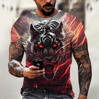 Футболка с 3D принтом Tiger Fighting Animal, Свирепый зверь, Летняя мужская дизайнерская одежда оверсайз с коротким рукавом, футболка для мужчин