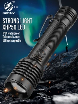 XHP50 Светодиодный фонарик Высокой мощности, фонарь для Кемпинга, Рыбалки, USB, перезаряжаемый, 18650, тактический фонарь, Портативный Водонепроницаемый фонарь с зумом