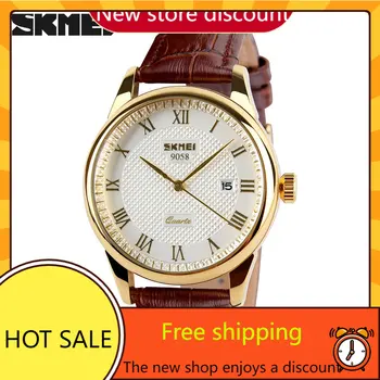 Мужские высококачественные винтажные деловые кварцевые часы, кожаные водонепроницаемые парные часы