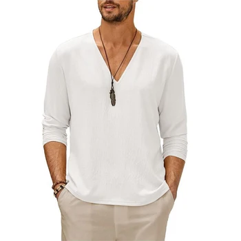 Блузка, футболка, праздничная, с длинным рукавом, свободная, M-2XL, мужская офисная рубашка, мягкие однотонные летние футболки, дышащие топы