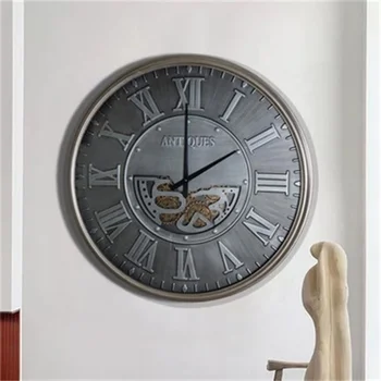 40-Дюймовые негабаритные Антикварные бесшумные ретро промышленные движущиеся шестерни, креативные 3D металлические настенные часы