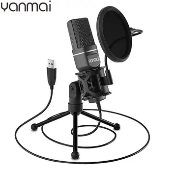 Конденсаторный микрофон Yanmai SF-777 USB Denoise С поп-фильтром, штатив RGB Cardioid, проводной настольный ПК, Профессиональная студия звукозаписи